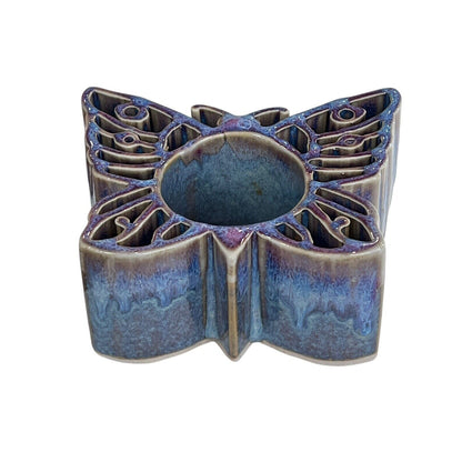 Bay Pottery Votive Butterfly Candle Holder Glazed Blue Purple USA Tea light