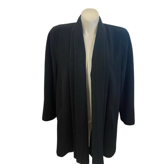 Vintage Ashely Scott Size 14 Black Wool Coat Classic Minimalist