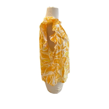 Small NWT Sugar Lips Sleeveless Floral Ruffled Shirt Top Blouse Yellow