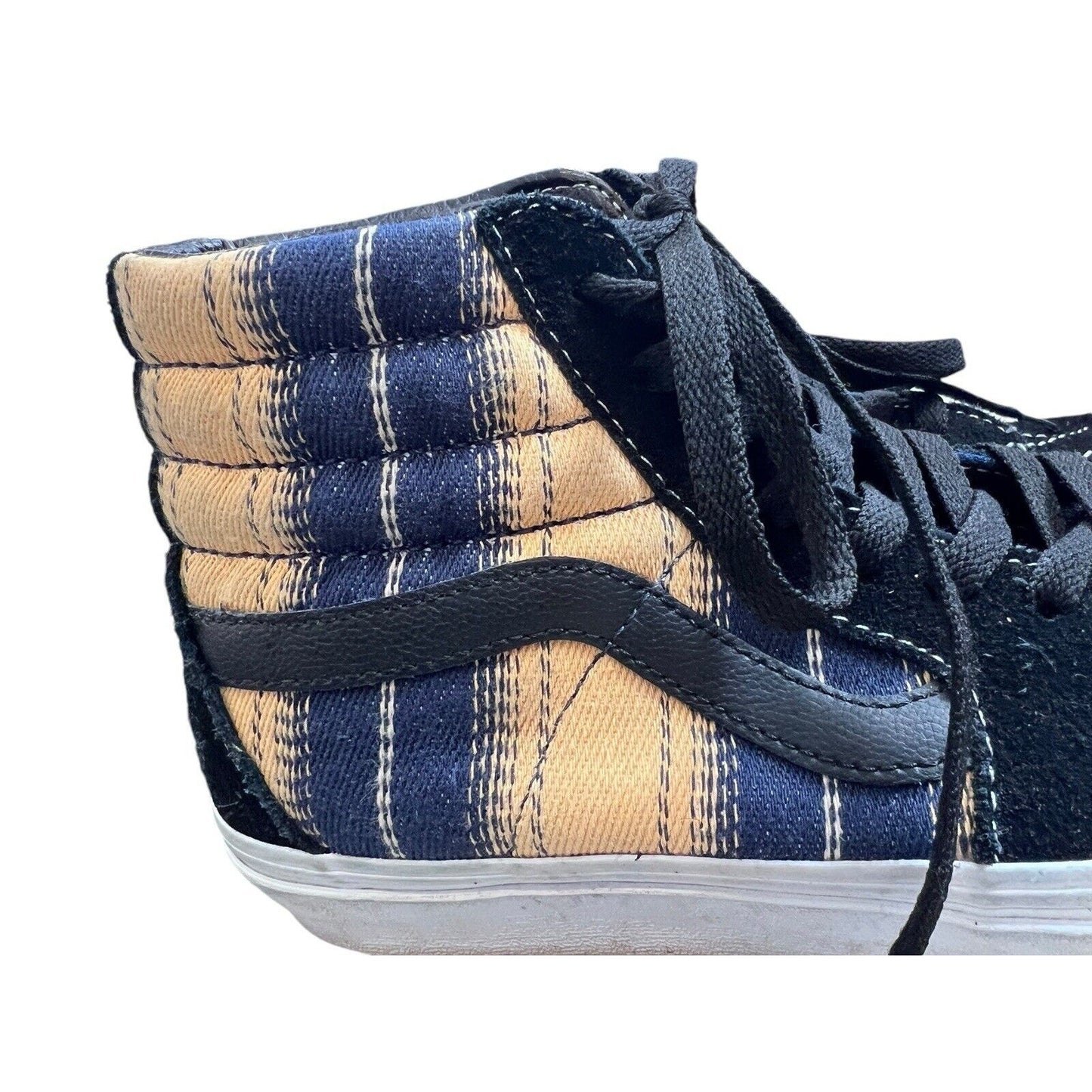 VANS SK8-HI (Denim Stripes) Black/True White Size 6.5 Mens 8 Women’s