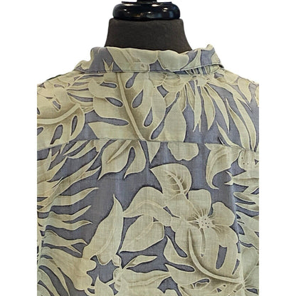 XXL Tommy Bahama Blue Linen Floral Hawaiian Shirt Wood Buttons Cruise