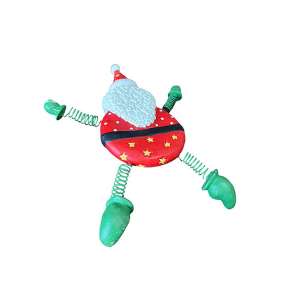 Santa Claus Spring Arm Carved Wood Christmas Ornament Holiday Painted