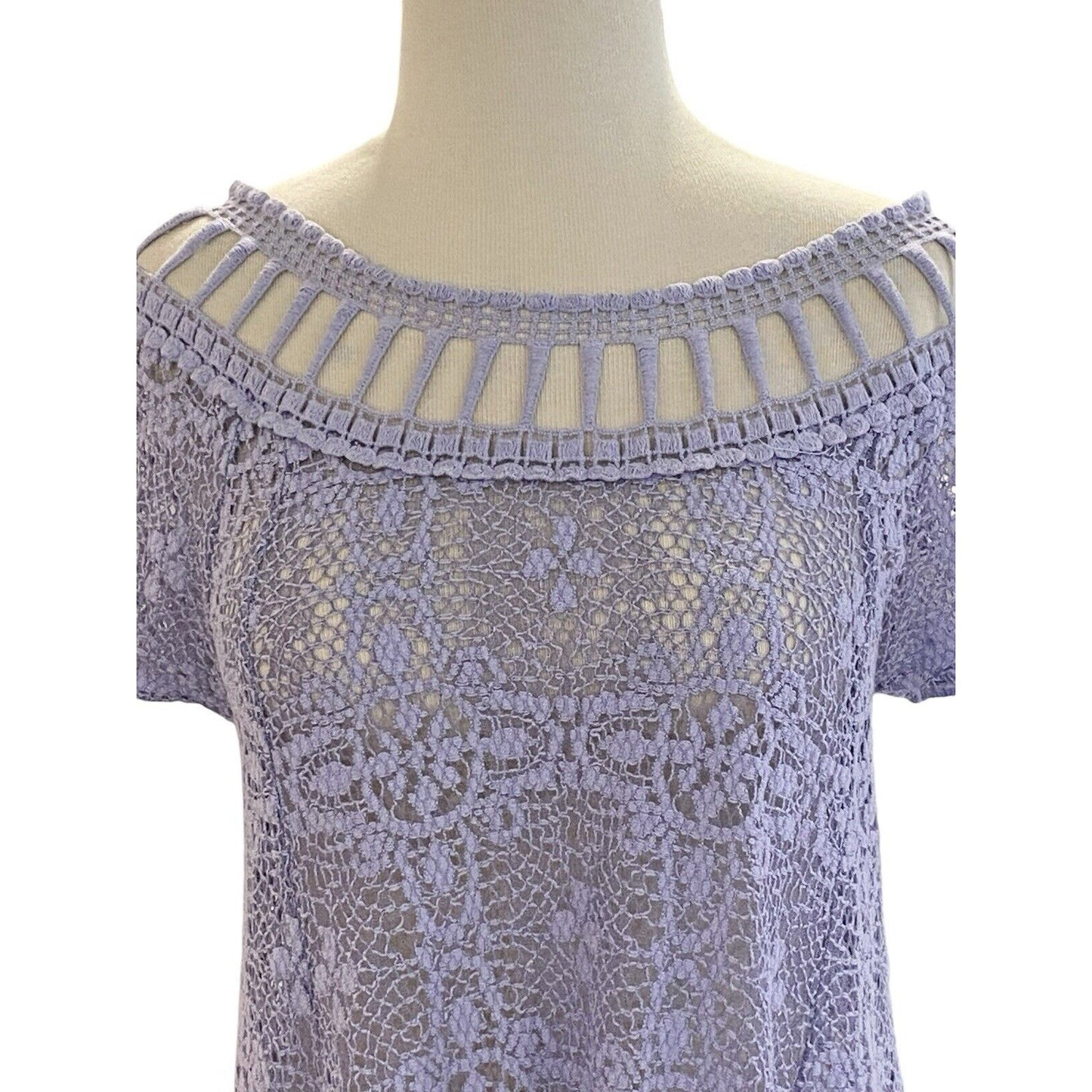 Size Small Free People Holy Mountain Lilac Open Knit Crochet Dress Lined