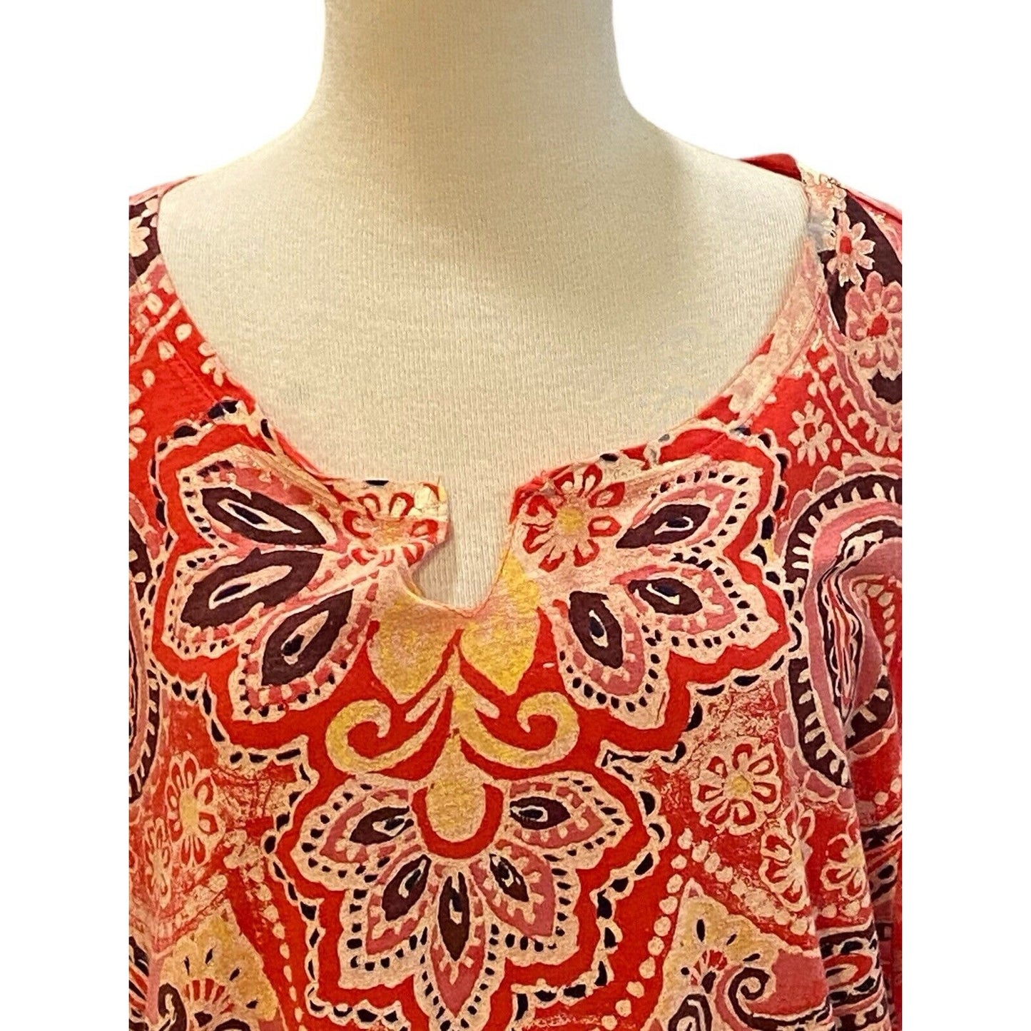 Size 2X Lucky Brand Boho Paisley Tunic Top Shirt Pullover Women’s Pinkish Red