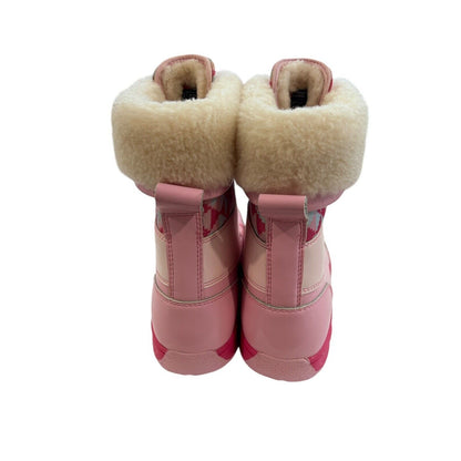 Size 5 Ugg Butte Mono Womens Lace Up Fur Lined Mid Calf Boot Pink EUC