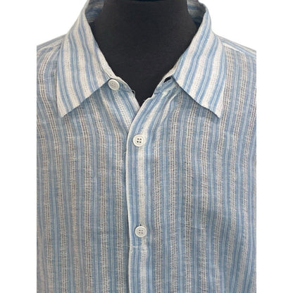 Rizzoli Mens Linen Classic Fit Button Down Shirt Blue 2XL Italian Made In Italy