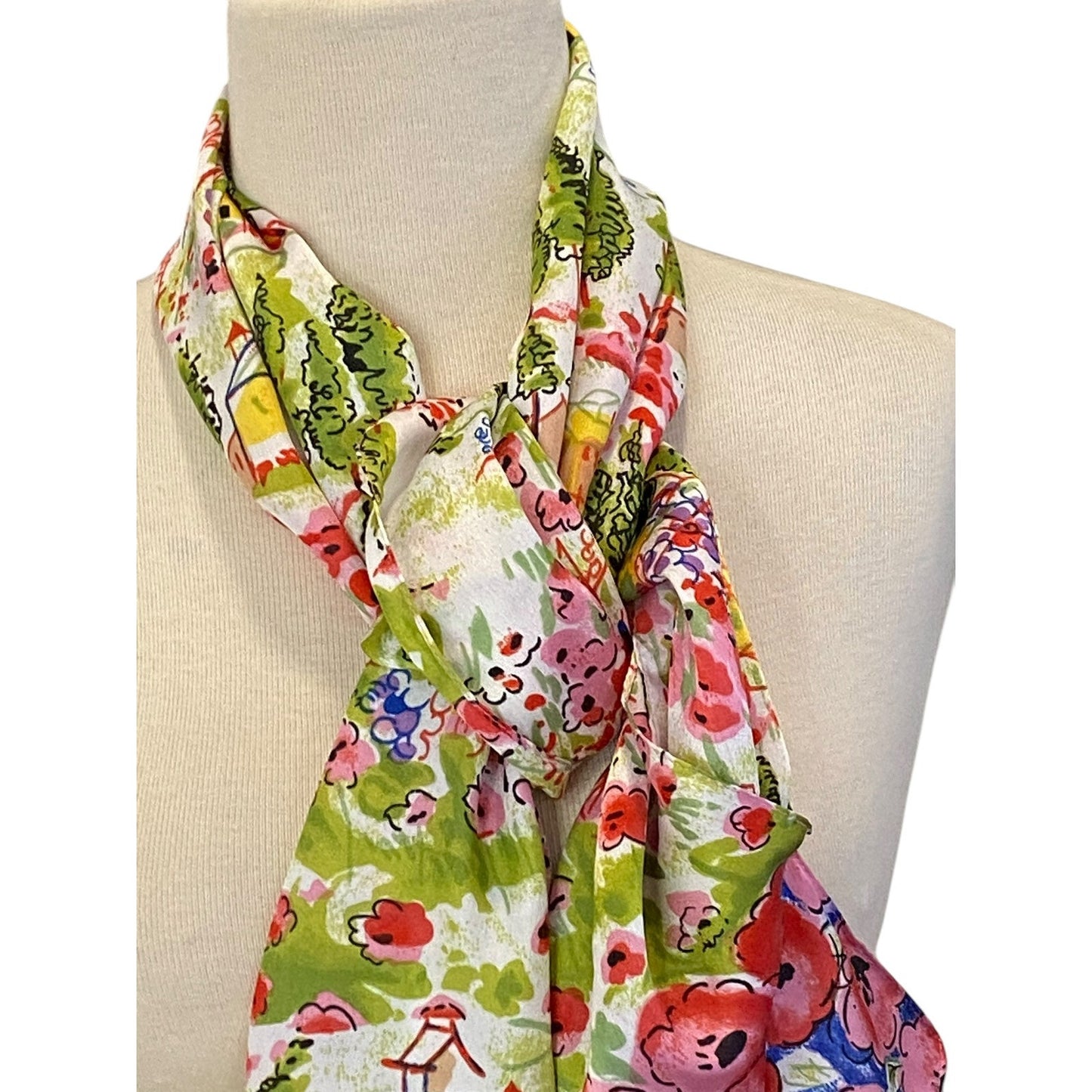 NWT Runway Brand Floral Landscape Oblong Scarf 62”