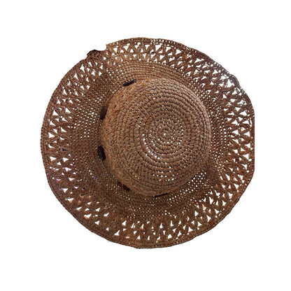 Women's Scala Crochet Straw Raffia 4" Brim Sun Floppy Hat Palmetto Tree Beads