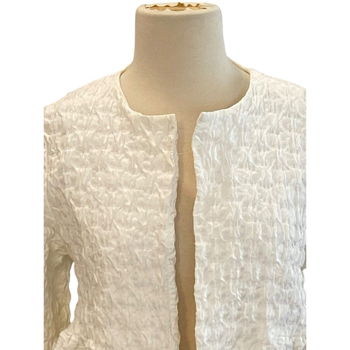 Size Medium Lorain Croft Short White Textured Crop Jacket Fitted Gorgeous