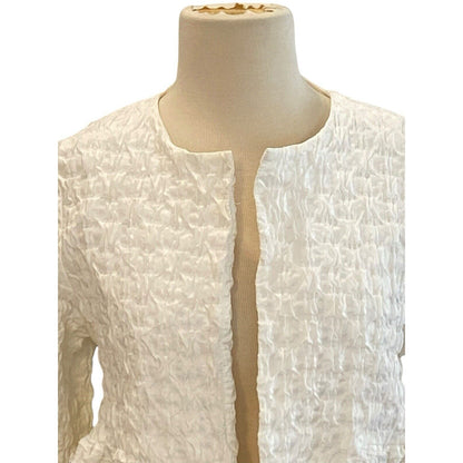 Size Medium Lorain Croft Short White Textured Crop Jacket Fitted Gorgeous
