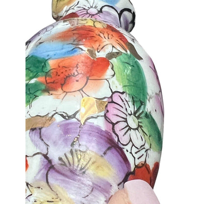 Chinese Floral Vase Gold Detail Porcelain Bud Asian 4” Vintage Hand Painted