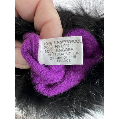 Women's Lamb's Wool Angora Rabbit Fur Cuff Gloves Violet Vintage M/L Purple