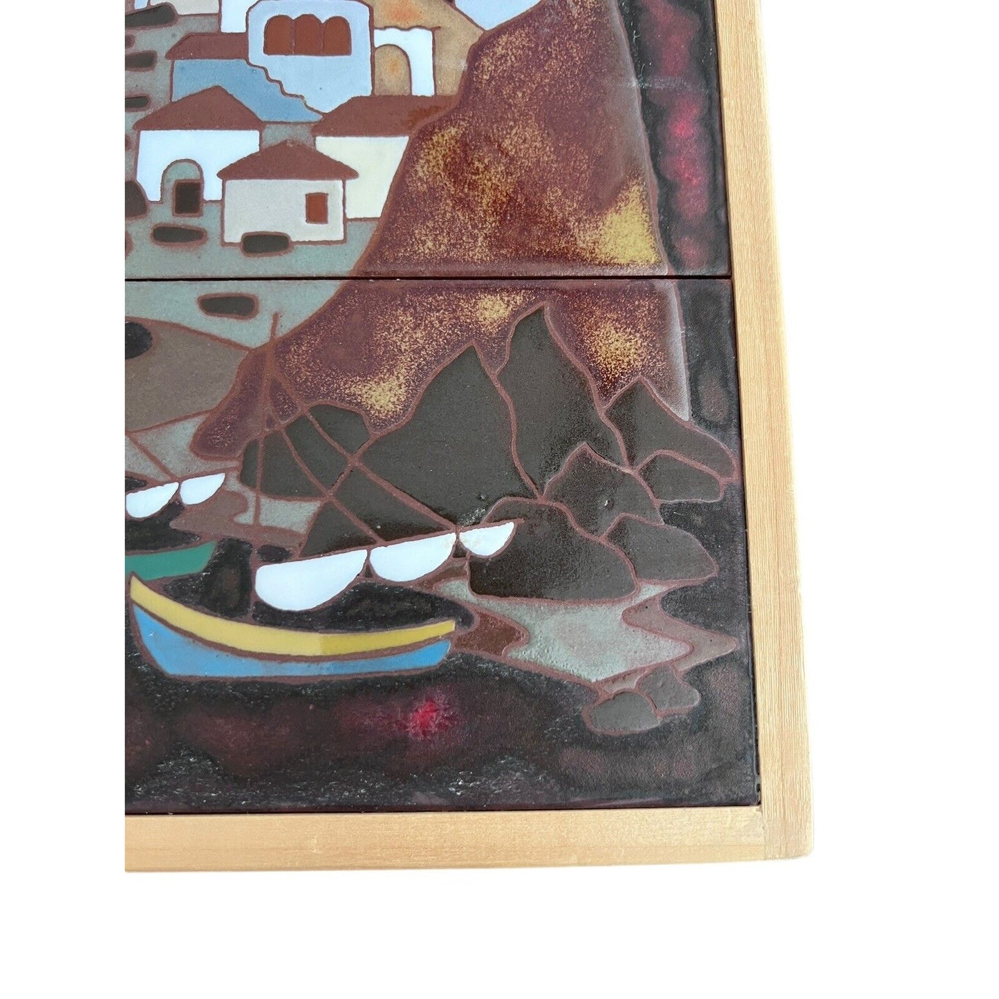 Angelos Tsakirakis Style Greek Framed Wall Art Tile Plaque Terracotta MCM Signed