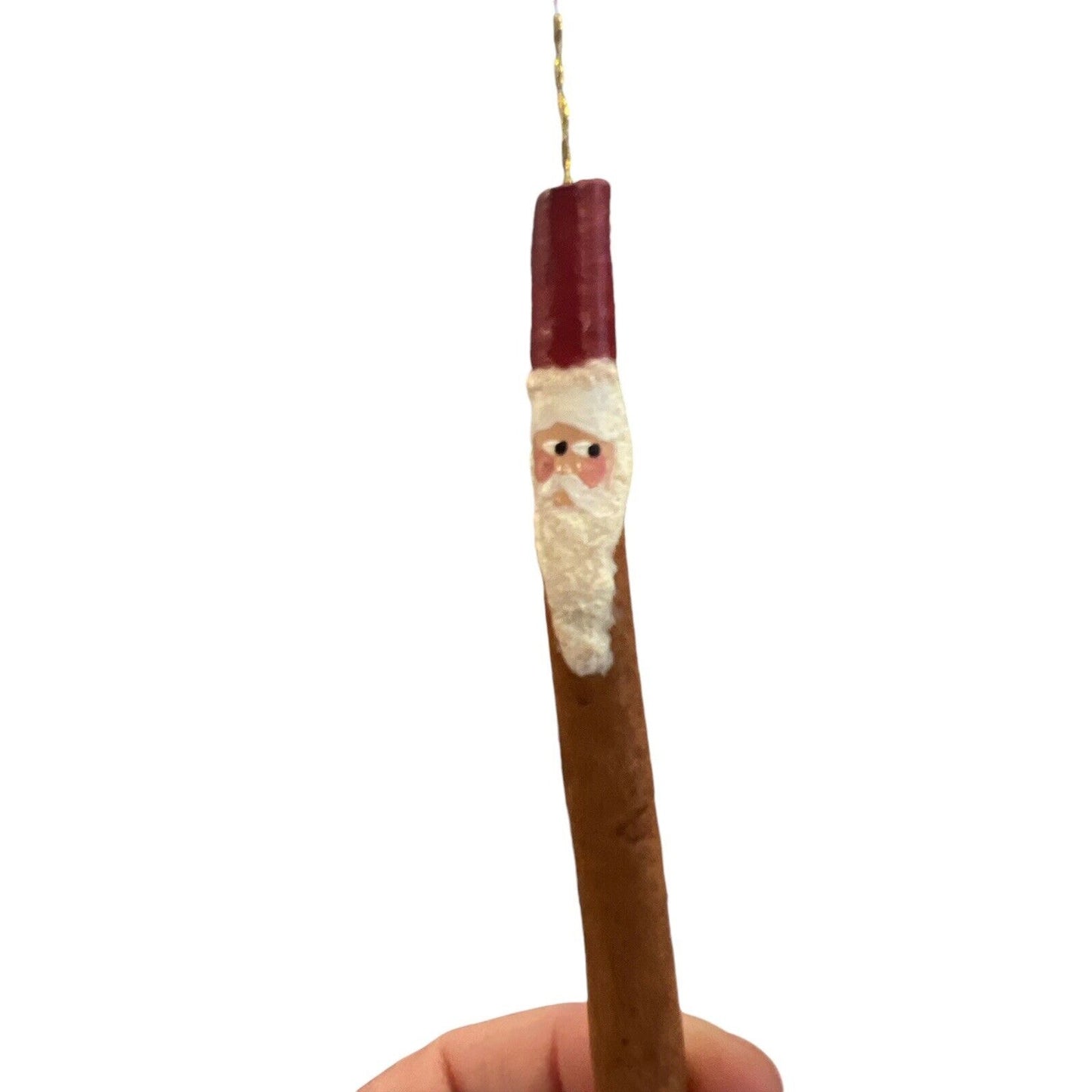 Cinnamon Stick Homemade Santa Claus Ornament Vintage Holiday Craft Hand Painted