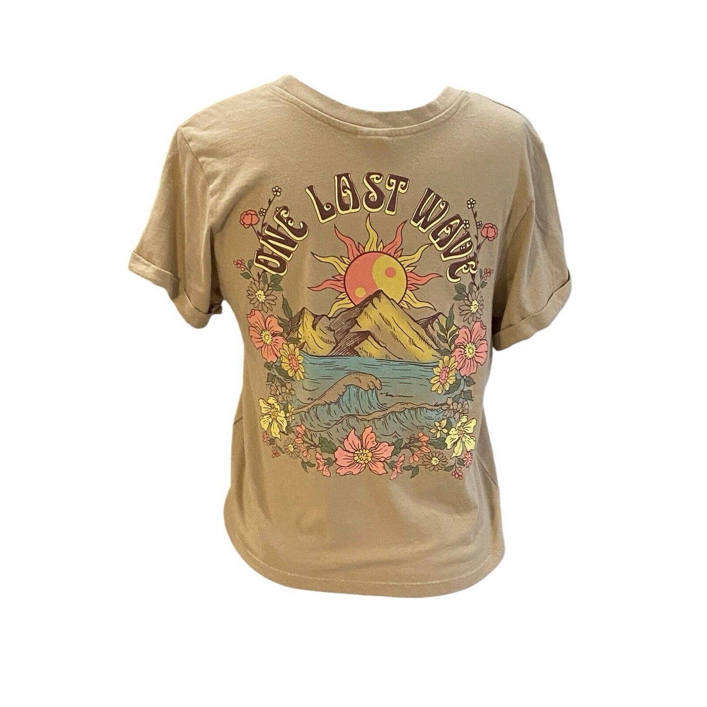 Size S Vibe N' Sun Surf Hippie Shirt Graphic Women's Cropped Short Sleeve Trippy