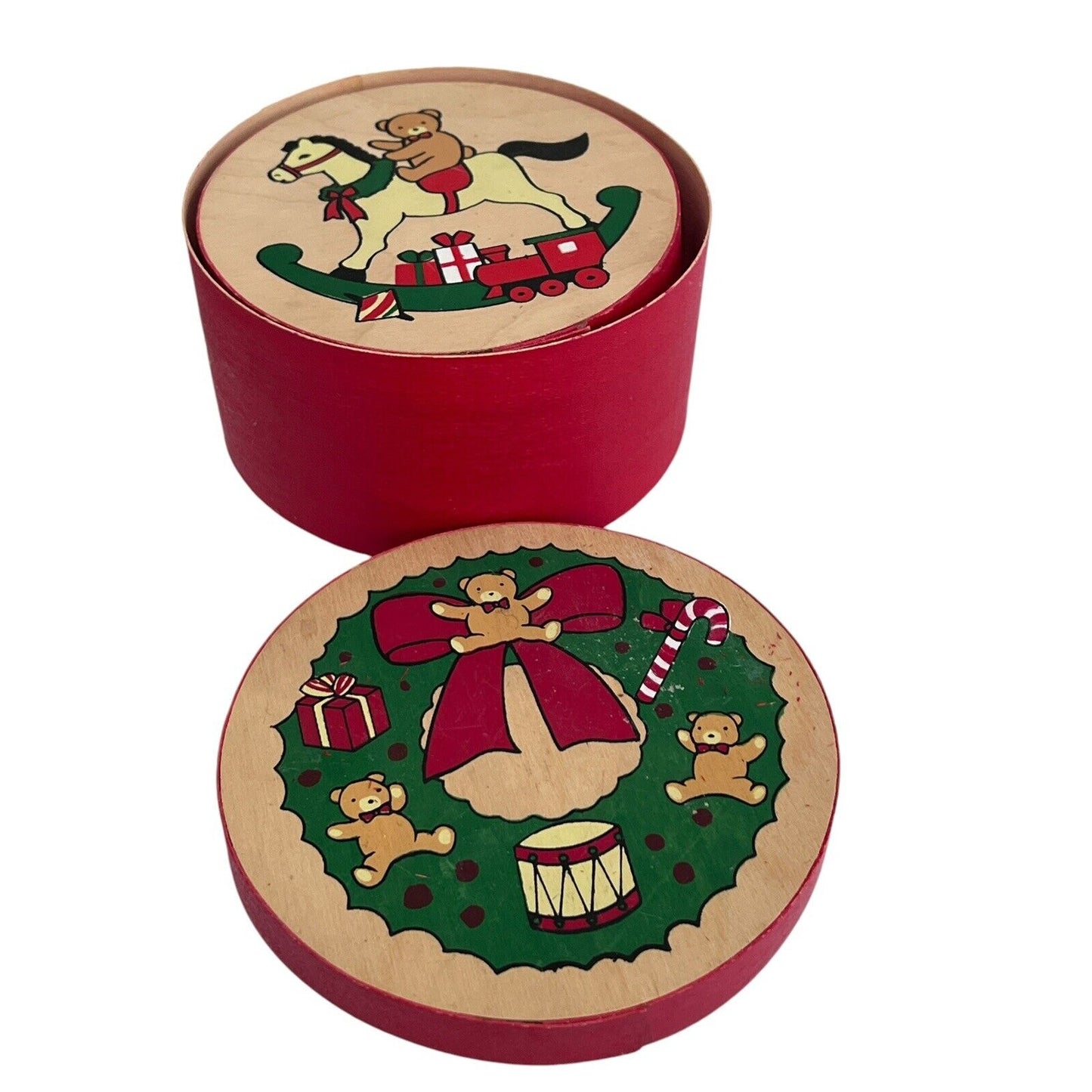 3 Nesting Balsa Wood Boxes Christmas Holiday Gift Lightweight Taiwan Round