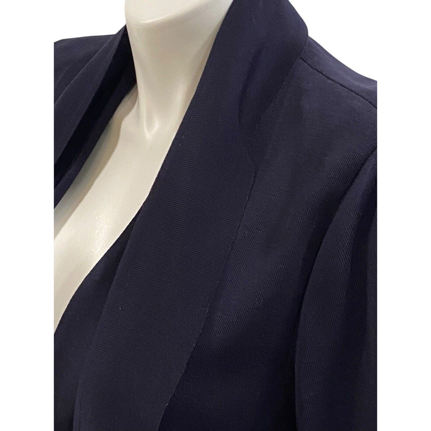 Exclusively Misook Blue Solid Belted Sweater Cardigan Textured Navy Pockets