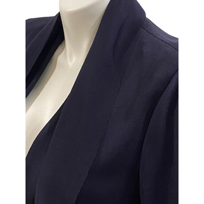 Exclusively Misook Blue Solid Belted Sweater Cardigan Textured Navy Pockets