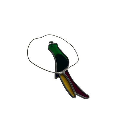 Vintage Stained Glass Parrot Partridge Bird in Loop Sun Catcher