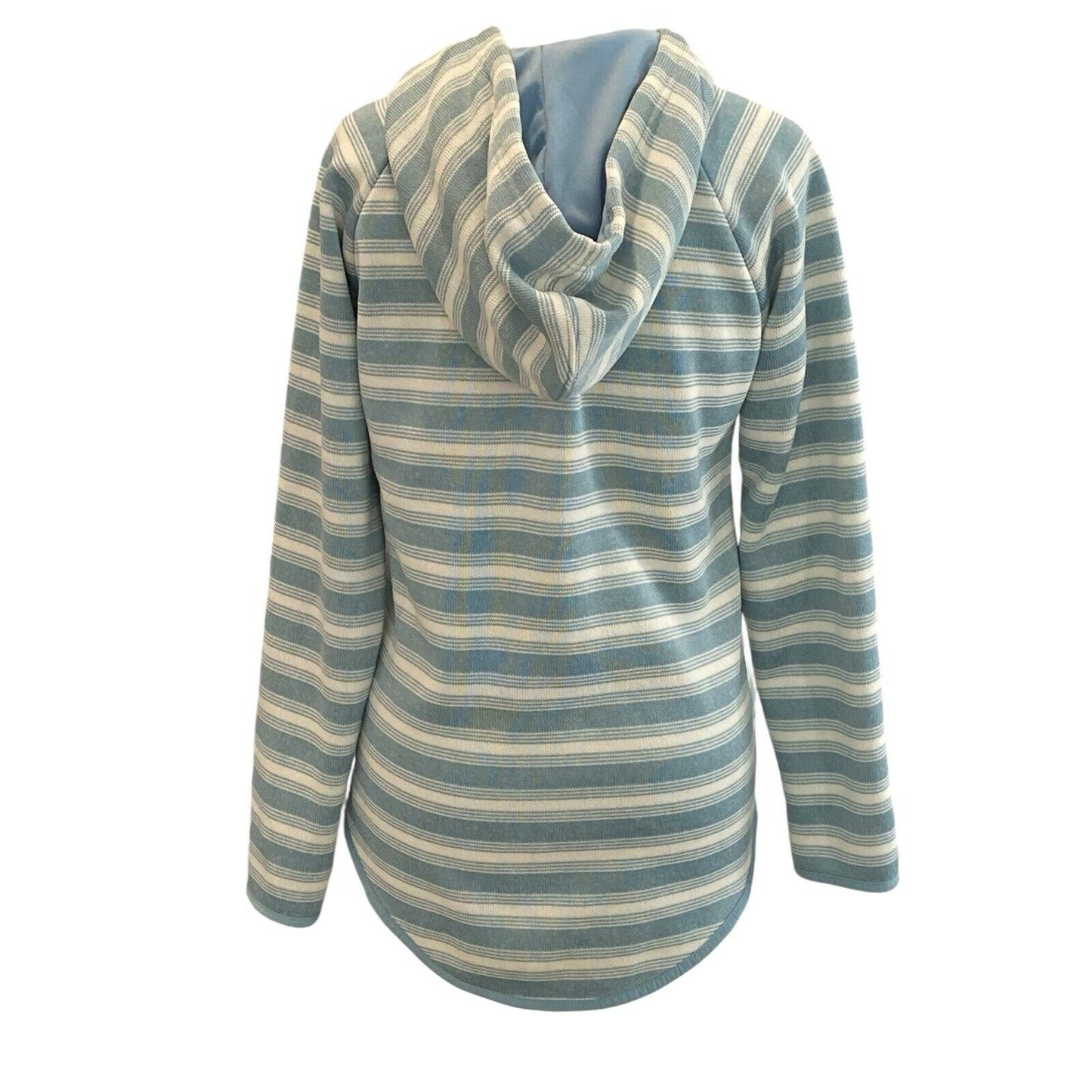 Size Small Eddie Bauer Hoodie Women Shirt Blue White Striped Pullover Pocket