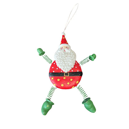 Santa Claus Spring Arm Carved Wood Christmas Ornament Holiday Painted