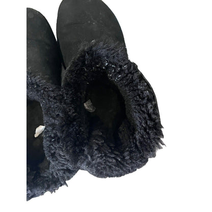 UGG Mini Bailey Bow II Size 7 Black Warm Suede Sheepskin Boots