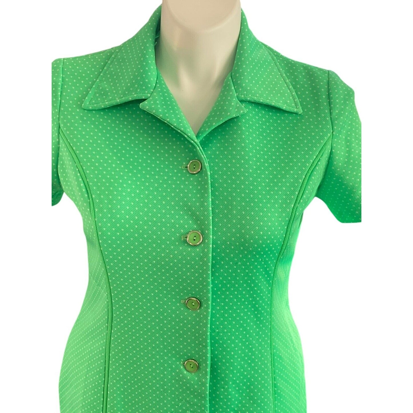 VTG Women’s Lorac Originals Green Polka Dot Shirt Dress USA Union 70’s