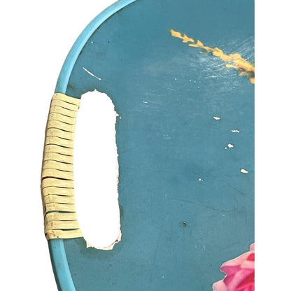 Vintage Serving Tray MCM Floral Roses Wrapped Handles Bouquet Bright Japan