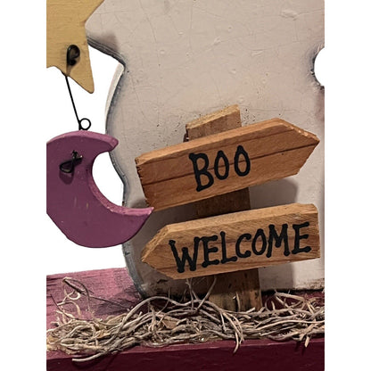 Wooden Ghost Halloween Decor Pumpkin Welcome Table Top Fall Decoration Painted