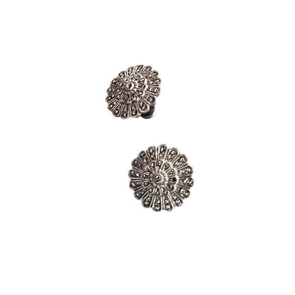 Sterling Silver Round Marcasite Flower Clip On Earrings 3/4”