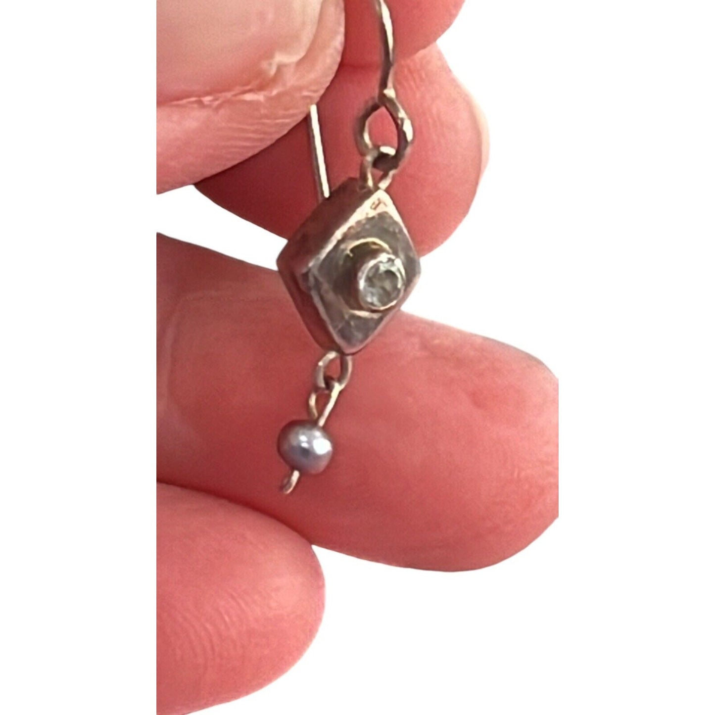 925 Sterling Silver CZ Pendant Necklace Dangle Earrings Set Faux Pearl