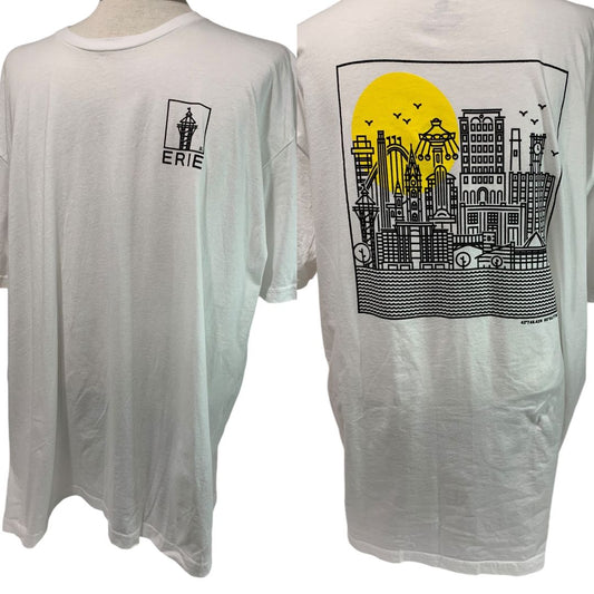 3XL Erie Apparel Mens White Tshirt Souvenir Cityscape Back Front Graphics