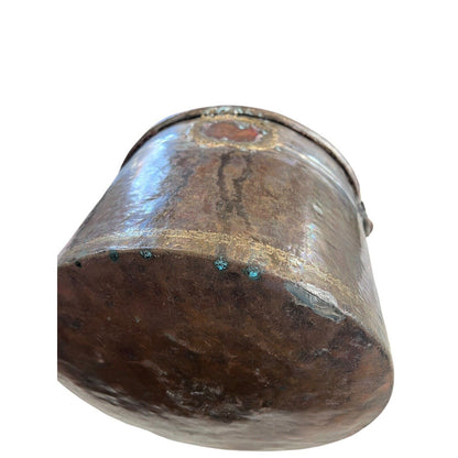 Primitive Copper Mixed Metal Hanging Pot Iron Handle Nice Gold Tone Design Trim