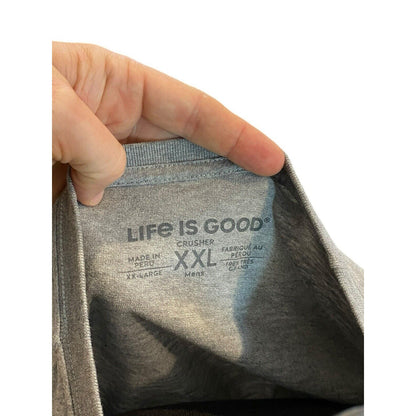 XXL Life is Good Fall Guy Chain Saw Crusher Long Sleeve Slate Gray Mens T Shirt