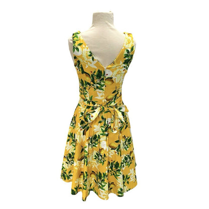 Lady Vintage Lemon Yellow Midi Summer Dress Sleeveless Hepburn Pockets