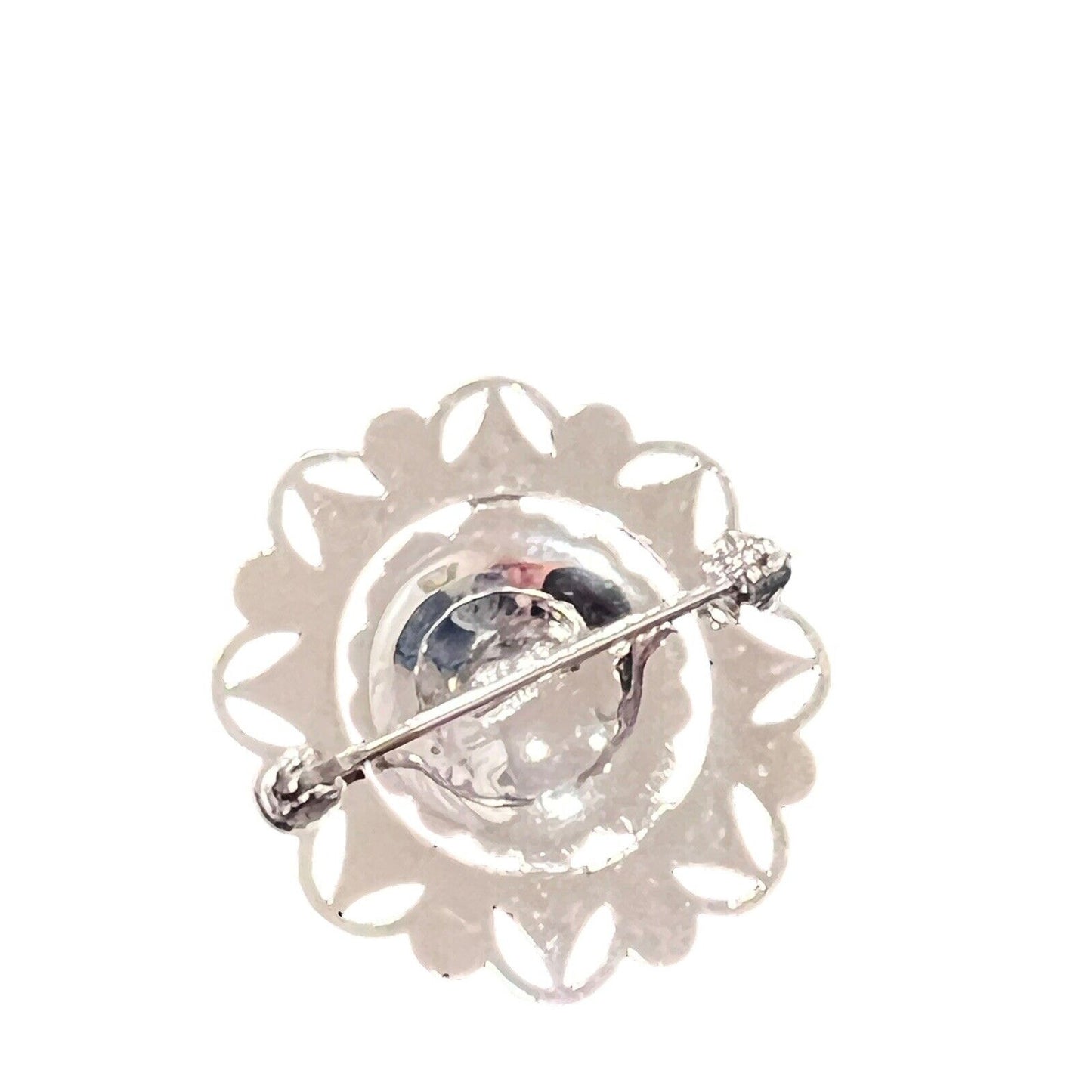 Sterling Silver Round Marcasite Flower Brooch Pin 1.25” Diameter