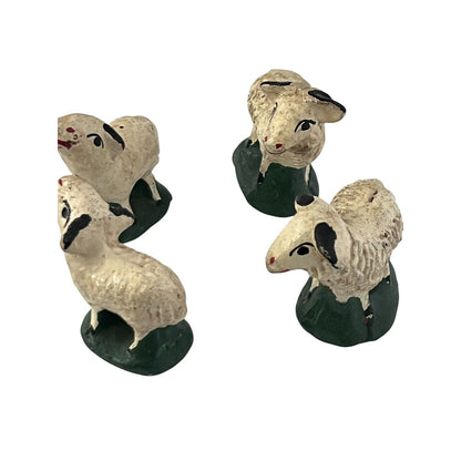 Vintage Sheep Nativity Christmas Clay Hand Painted Handmade Lot Of 4 Farm Rustic