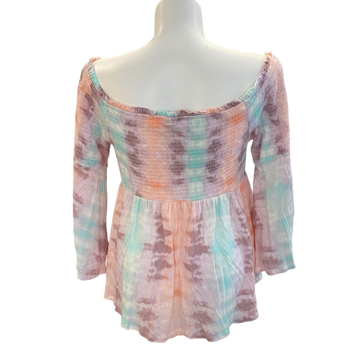 Torrid Womens Plus Sz 1X Tie Dye Babydoll Smocked Off-Shoulder Bell Sleeve Top