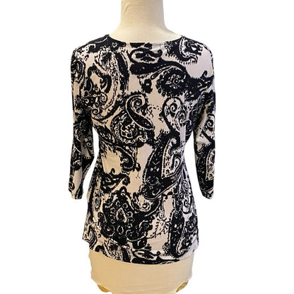 Size Small Lauren Ralph Lauren Black White Paisley Tunic Shirt Blouse