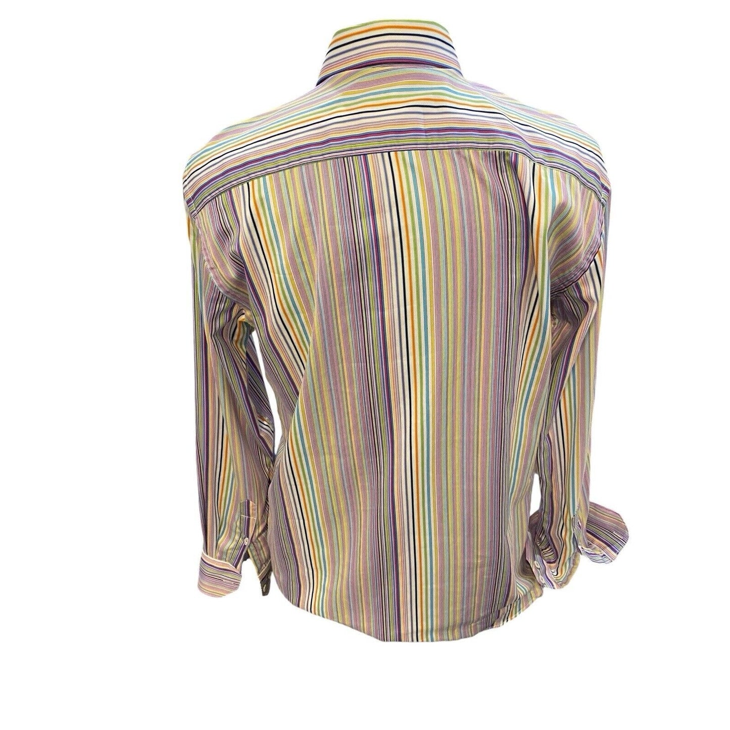 Size Medium BUGATCHI Classic Fit Multi Stripe LS Shirt Flip Cuff 100% Cotton