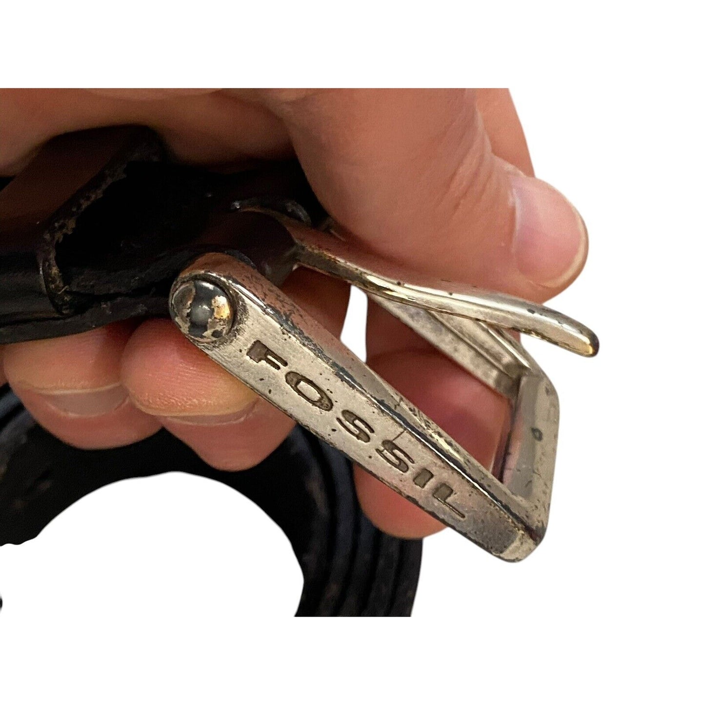 Fossil Black Leather Belt Size 42 Adjustable Wear On Leather And Buckle