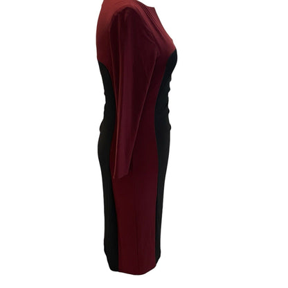 Size 4 Ralph Lauren Dress Black Garnet Color Block Slinky Ruched NWT