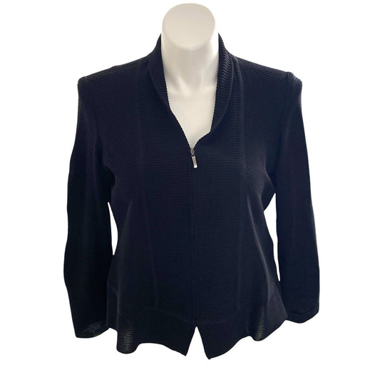 Exclusively Misook Textured Full Zip Sweater Cardigan Black XL Petite