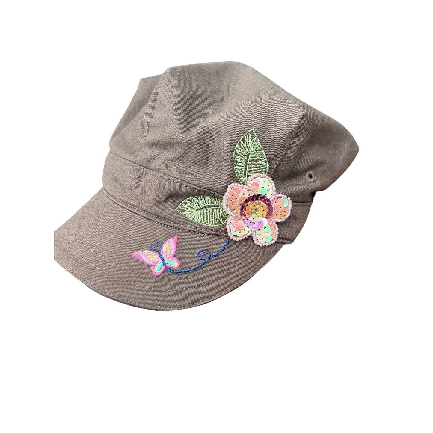 The Children's Place Cotton Cap Sequins Flower Embroidered Butterfly Size 7-8