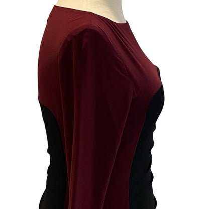 Size 4 Ralph Lauren Dress Black Garnet Color Block Slinky Ruched NWT