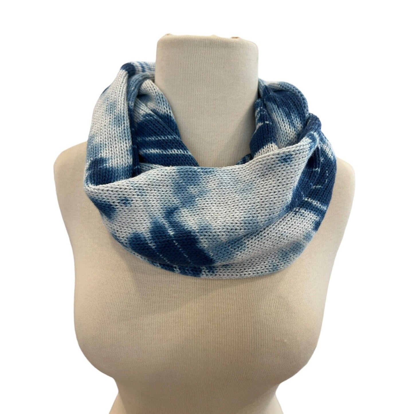 Pure Jill J Jill Blue Tie Dye Infinity Scarf Cotton Cashmere Blend Knit Soft