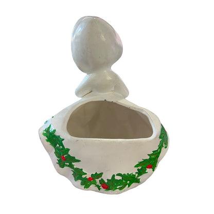 Vintage HOLLY GIRL Christmas Figurine Vase Large Planter 7x6x5 Handpainted