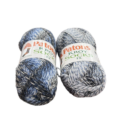 2 Skeins Patons Kroy Sock Yarn Jacquards 75% Wool 25% Nylon Clay Color Blue Gray