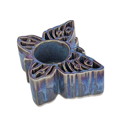Bay Pottery Votive Butterfly Candle Holder Glazed Blue Purple USA Tea light