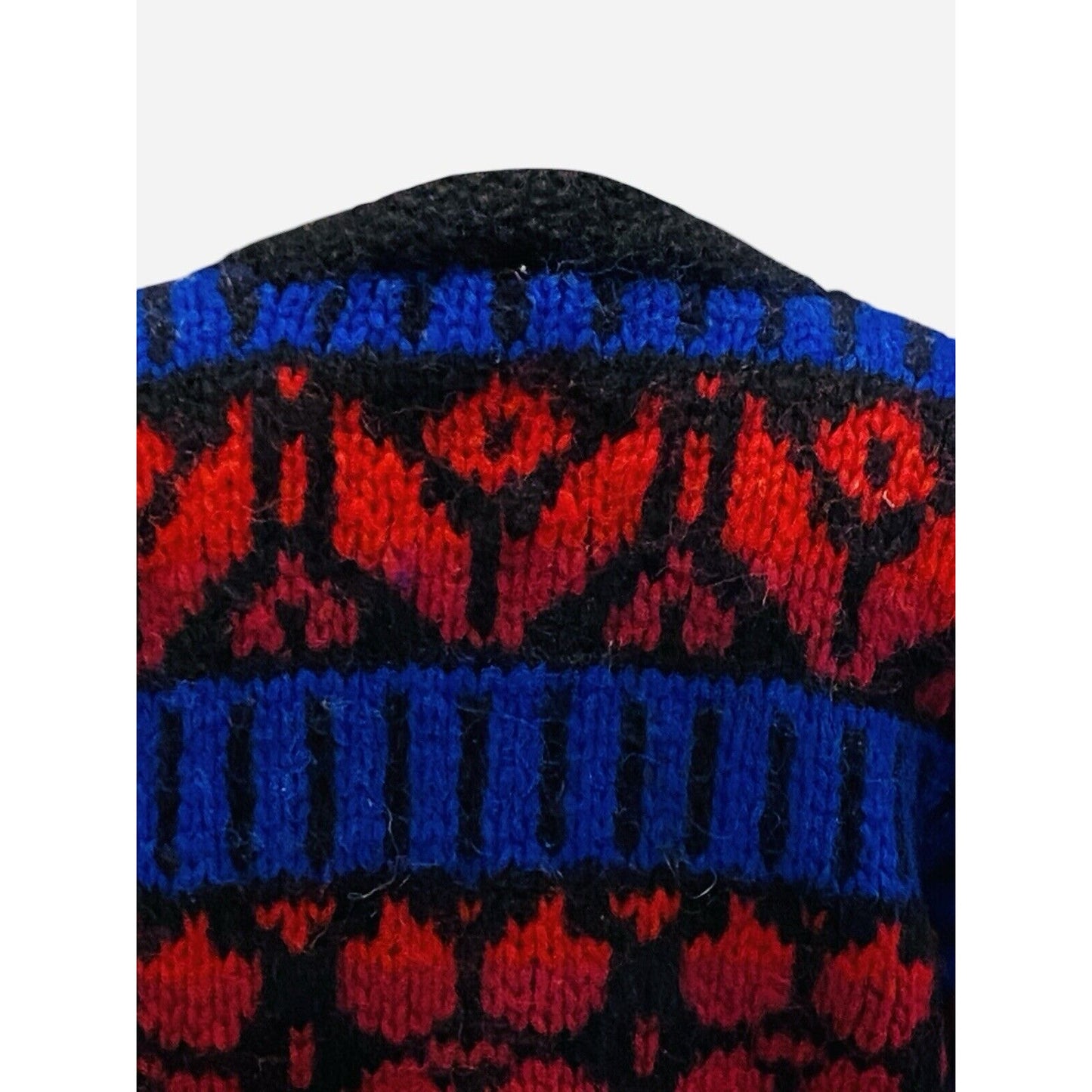 Icelandic Designs Wool Button Sweater Jacket Size Small Nordic Red Blue Back